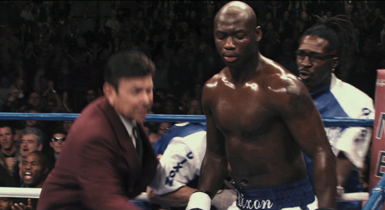 The champ looks down...