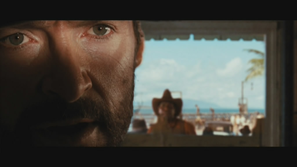 Hugh Jackman, as The Drover, makes his entrance.