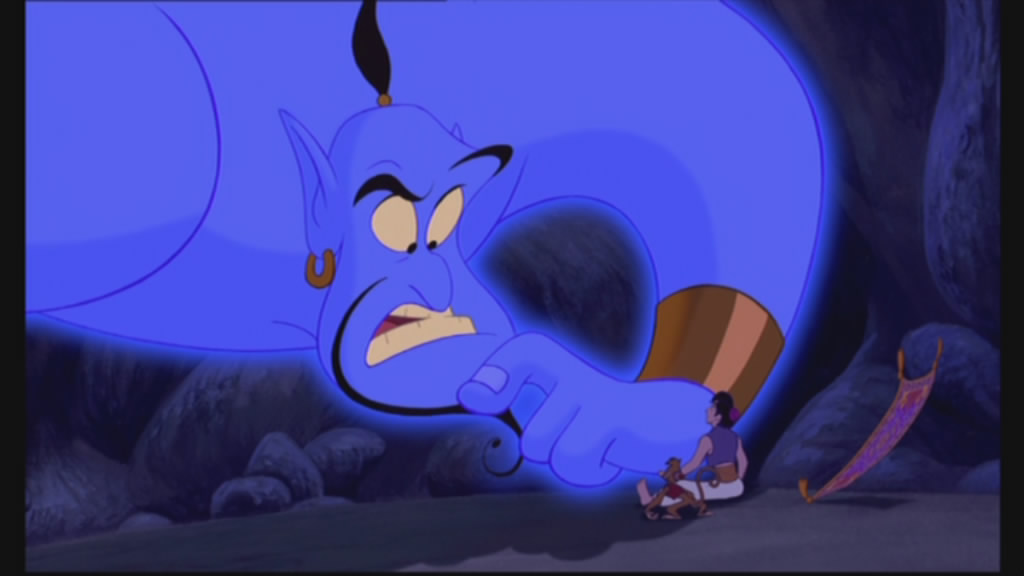Robin Williams' Genie towers over everything....